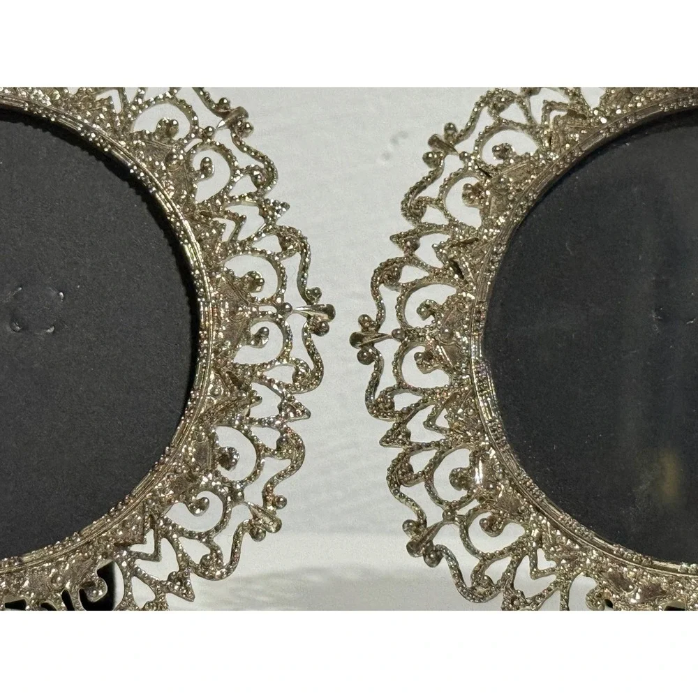 Sheffield Home Set of 2 Round Filigree Picture Frames Silver Metal Ornate Decor